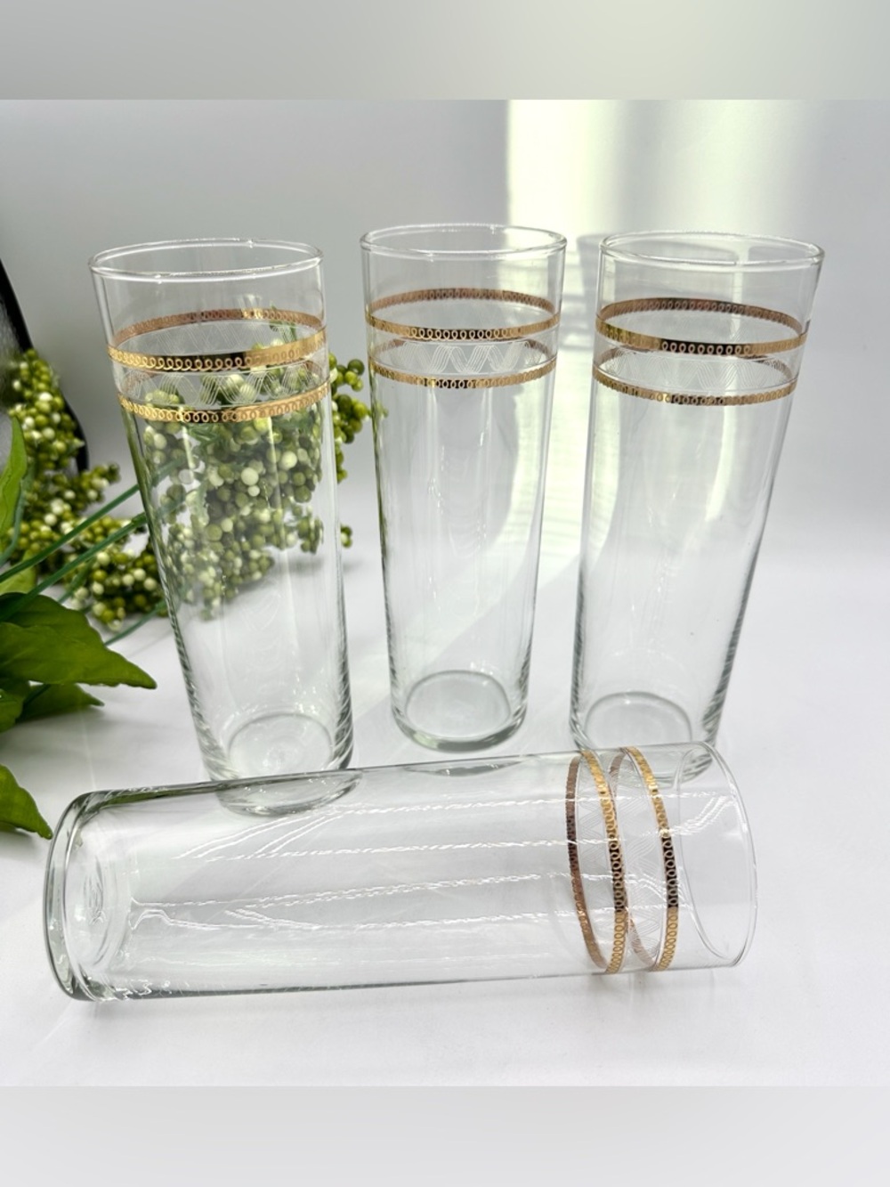 4 Libbey Vintage Tom Collin’s Glasses with Gold Loop
Trim.